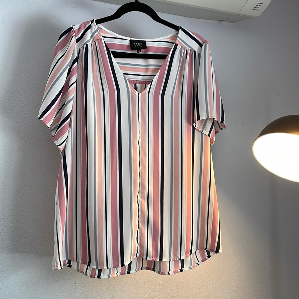 W5 Striped top (dark blue, pink, white and light blue)